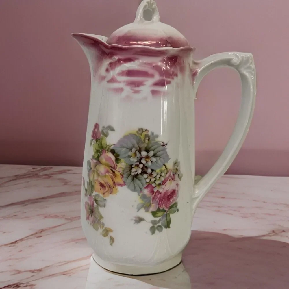 Teapot- porcelain floral  Gemany 195   9 inches vintage  see pics